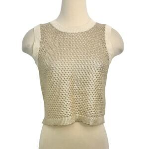 Peserico Knit Sleeveless Sweater Shell Tank Top Cropped Cream Metallic Gold 44